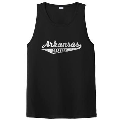 Arkansas Baseball Script Vintage Distressed PosiCharge Competitor Tank