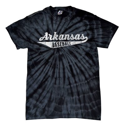 Arkansas Baseball Script Vintage Distressed Tie-Dye T-Shirt
