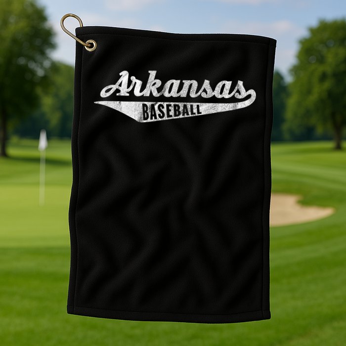 Arkansas Baseball Script Vintage Distressed Golf Towel