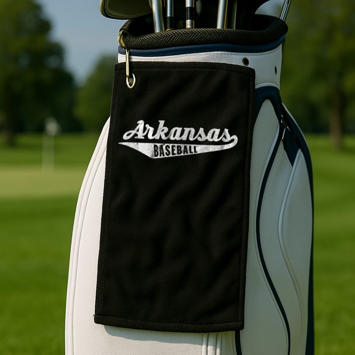 Arkansas Baseball Script Vintage Distressed Golf Towel