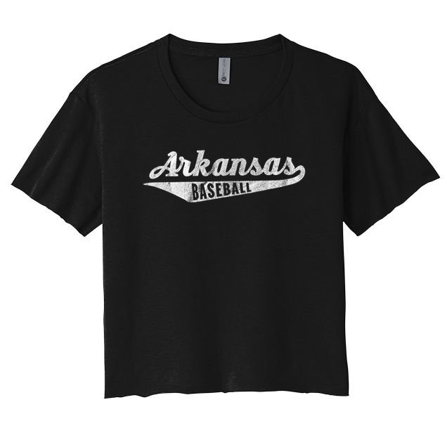 Arkansas Baseball Script Vintage Distressed Crop Top