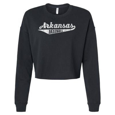 Arkansas Baseball Script Vintage Distressed Cropped Pullover Crew