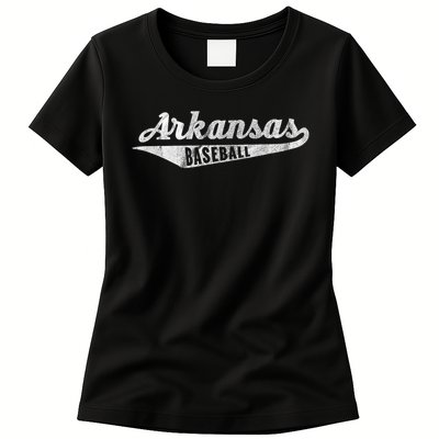 Arkansas Baseball Script Vintage Distressed Womens T-Shirt