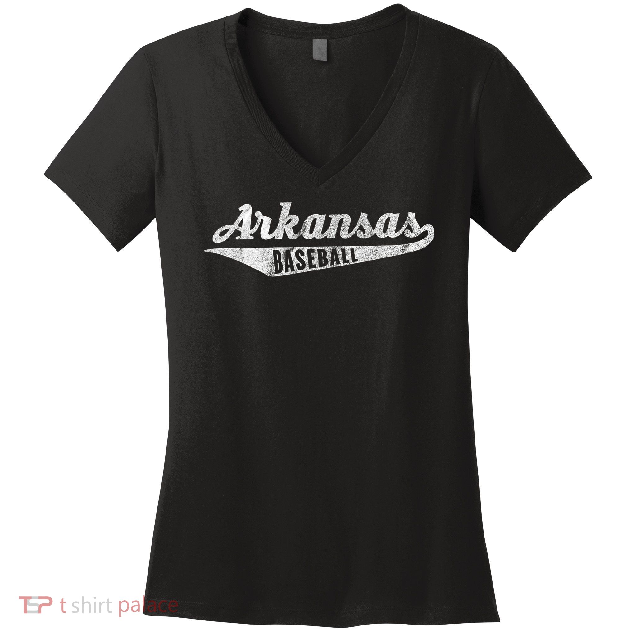 Arkansas Baseball Script Vintage Distressed Women's V-Neck T-Shirt