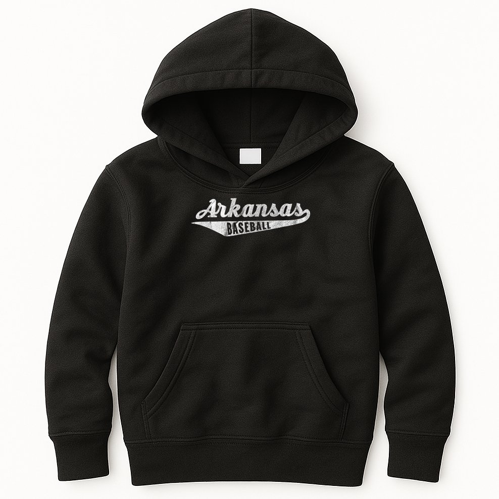 Arkansas Baseball Script Vintage Distressed Kids Hoodie