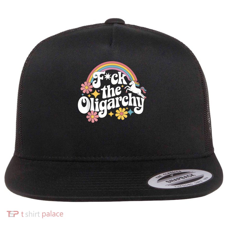 Anti Billionaires Smash The Oligarchy Funny Anti-Oligarchy Flat Bill Trucker Hat