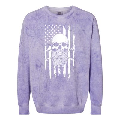 American Bearded Skull And Crossbones Flag 4th Of July Cool Gift Colorblast Crewneck Sweatshirt