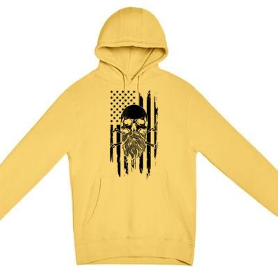 American Bearded Skull And Crossbones Flag 4th Of July Cool Gift Premium Pullover Hoodie