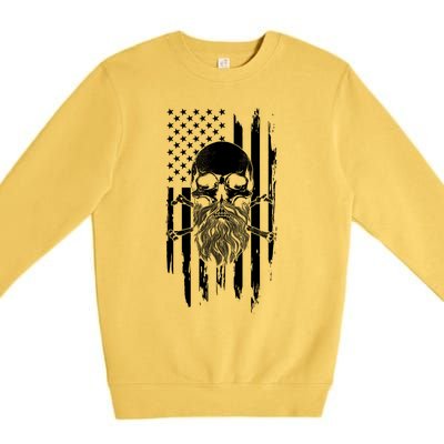 American Bearded Skull And Crossbones Flag 4th Of July Cool Gift Premium Crewneck Sweatshirt