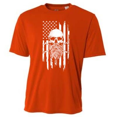 American Bearded Skull And Crossbones Flag 4th Of July Cool Gift Cooling Performance Crew T-Shirt