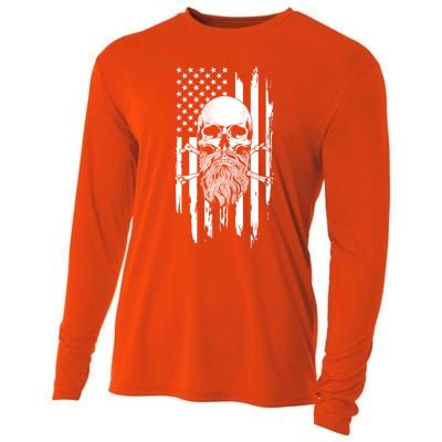 American Bearded Skull And Crossbones Flag 4th Of July Cool Gift Cooling Performance Long Sleeve Crew