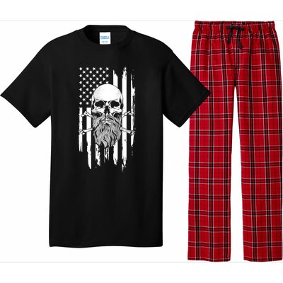 American Bearded Skull And Crossbones Flag 4th Of July Cool Gift Pajama Set