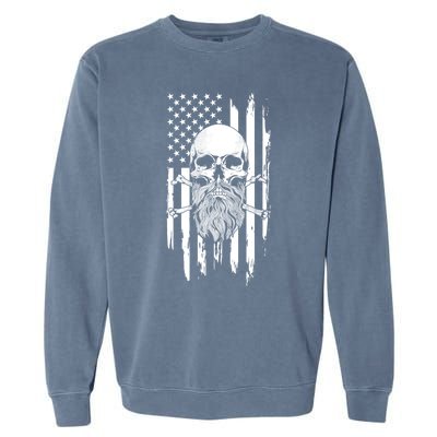 American Bearded Skull And Crossbones Flag 4th Of July Cool Gift Garment-Dyed Sweatshirt