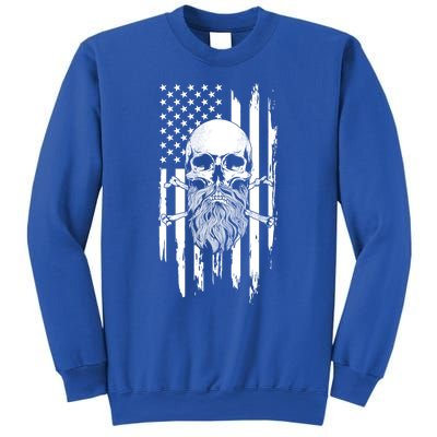 American Bearded Skull And Crossbones Flag 4th Of July Cool Gift Sweatshirt