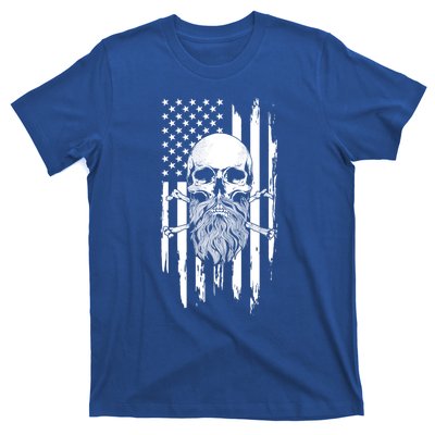 American Bearded Skull And Crossbones Flag 4th Of July Cool Gift T-Shirt