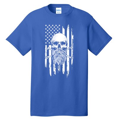 American Bearded Skull And Crossbones Flag 4th Of July Cool Gift Tall T-Shirt