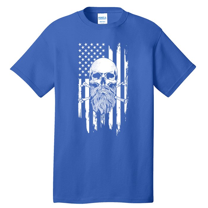 American Bearded Skull And Crossbones Flag 4th Of July Cool Gift Tall T-Shirt