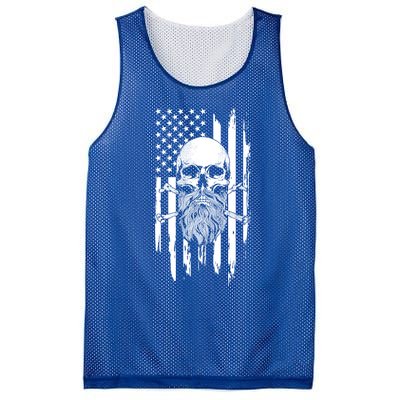 American Bearded Skull And Crossbones Flag 4th Of July Cool Gift Mesh Reversible Basketball Jersey Tank