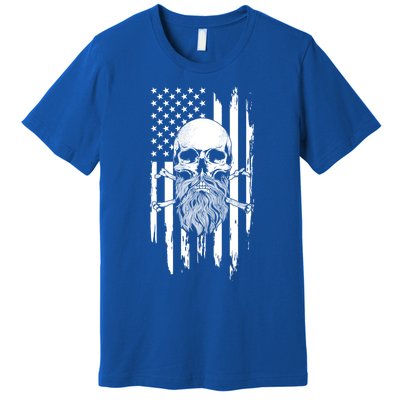 American Bearded Skull And Crossbones Flag 4th Of July Cool Gift Premium T-Shirt