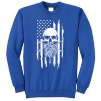 American Bearded Skull And Crossbones Flag 4th Of July Cool Gift Tall Sweatshirt