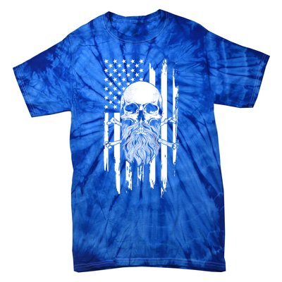 American Bearded Skull And Crossbones Flag 4th Of July Cool Gift Tie-Dye T-Shirt