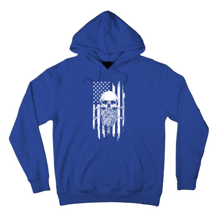 American Bearded Skull And Crossbones Flag 4th Of July Cool Gift Tall Hoodie