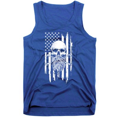 American Bearded Skull And Crossbones Flag 4th Of July Cool Gift Tank Top