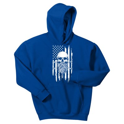 American Bearded Skull And Crossbones Flag 4th Of July Cool Gift Kids Hoodie