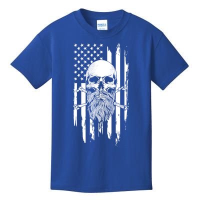 American Bearded Skull And Crossbones Flag 4th Of July Cool Gift Kids T-Shirt