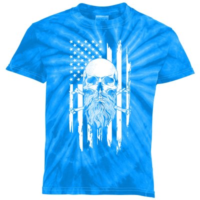 American Bearded Skull And Crossbones Flag 4th Of July Cool Gift Kids Tie-Dye T-Shirt