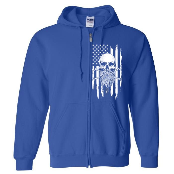 American Bearded Skull And Crossbones Flag 4th Of July Cool Gift Full Zip Hoodie