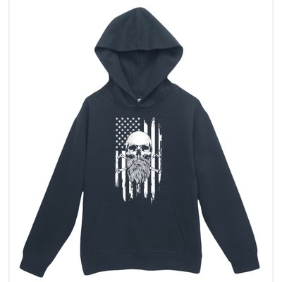 American Bearded Skull And Crossbones Flag 4th Of July Cool Gift Urban Pullover Hoodie