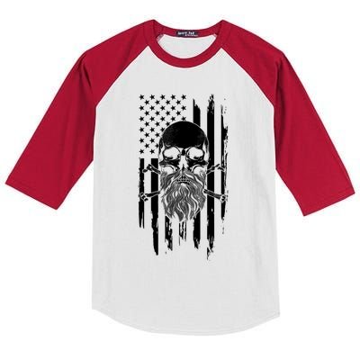 American Bearded Skull And Crossbones Flag 4th Of July Cool Gift Kids Colorblock Raglan Jersey