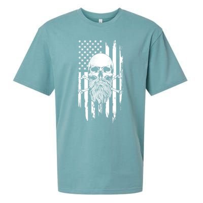 American Bearded Skull And Crossbones Flag 4th Of July Cool Gift Sueded Cloud Jersey T-Shirt