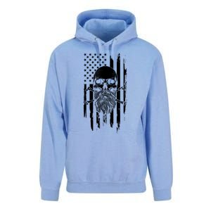 American Bearded Skull And Crossbones Flag 4th Of July Cool Gift Unisex Surf Hoodie