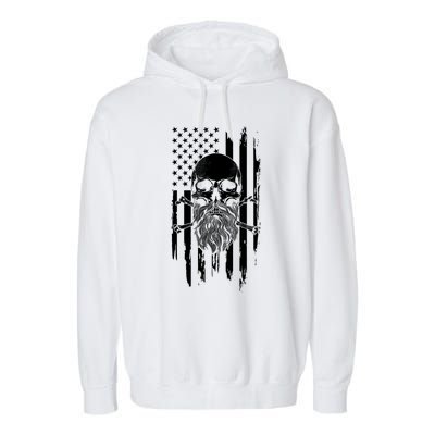 American Bearded Skull And Crossbones Flag 4th Of July Cool Gift Garment-Dyed Fleece Hoodie