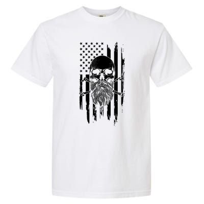 American Bearded Skull And Crossbones Flag 4th Of July Cool Gift Garment-Dyed Heavyweight T-Shirt