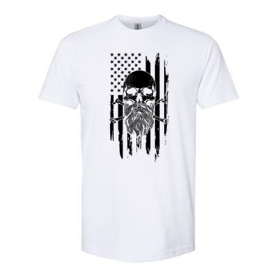 American Bearded Skull And Crossbones Flag 4th Of July Cool Gift Softstyle CVC T-Shirt