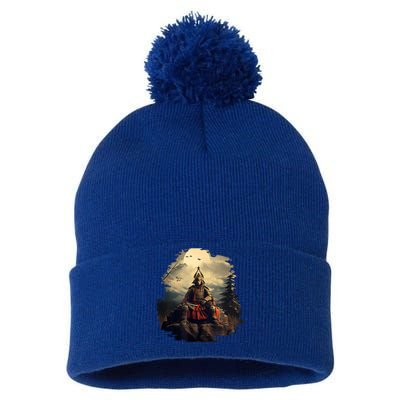 Anchor Blue Samurai Pom Pom 12in Knit Beanie