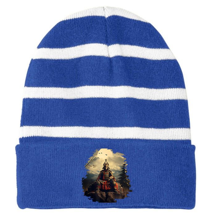 Anchor Blue Samurai Striped Beanie with Solid Band