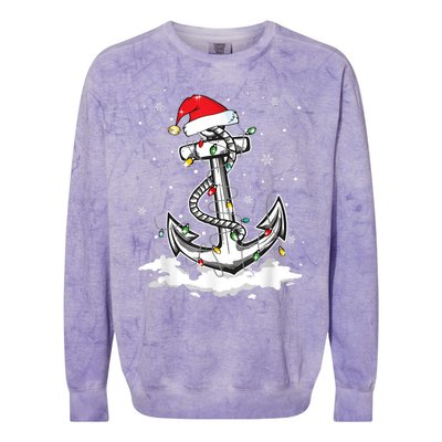 Anchor Boating Sailing Christmas Santa Hat Lights Funny Colorblast Crewneck Sweatshirt