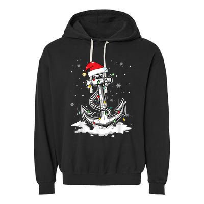 Anchor Boating Sailing Christmas Santa Hat Lights Funny Garment-Dyed Fleece Hoodie