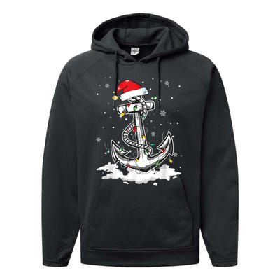 Anchor Boating Sailing Christmas Santa Hat Lights Funny Performance Fleece Hoodie