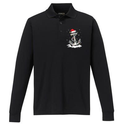 Anchor Boating Sailing Christmas Santa Hat Lights Funny Performance Long Sleeve Polo