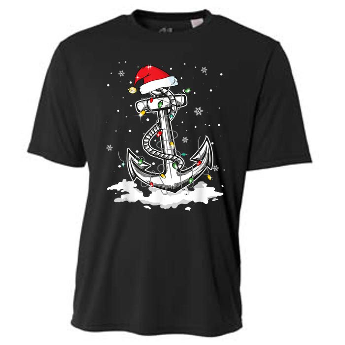 Anchor Boating Sailing Christmas Santa Hat Lights Funny Cooling Performance Crew T-Shirt