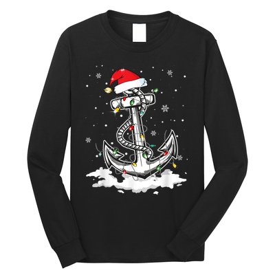 Anchor Boating Sailing Christmas Santa Hat Lights Funny Long Sleeve Shirt