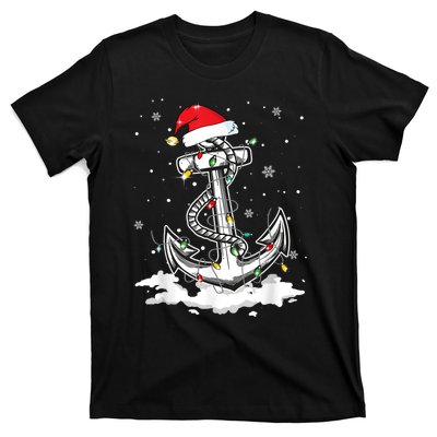 Anchor Boating Sailing Christmas Santa Hat Lights Funny T-Shirt