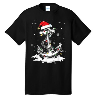 Anchor Boating Sailing Christmas Santa Hat Lights Funny Tall T-Shirt