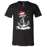 Anchor Boating Sailing Christmas Santa Hat Lights Funny V-Neck T-Shirt