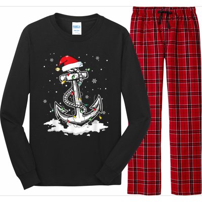 Anchor Boating Sailing Christmas Santa Hat Lights Funny Long Sleeve Pajama Set